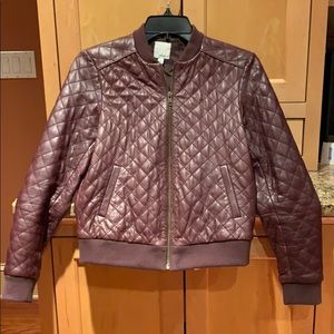 Burgundy quilted leather bomber jacket